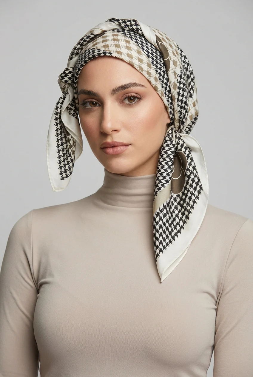מטפחת משי מרובעת פרחים גאומטרי - Image 3