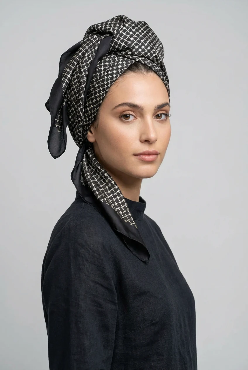 מטפחת משי מרובעת פטרן גיאומטרי - Image 6