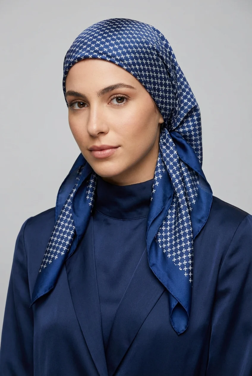 מטפחת משי מרובעת פטרן גיאומטרי - Image 8